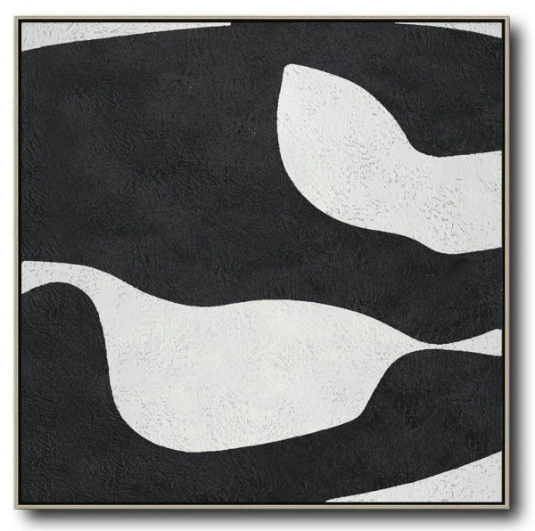 Extra Large Acrylic Painting On Canvas,Oversized Minimal Black And White Painting - Contemporary Art Canvas Painting