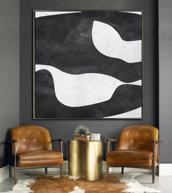 Extra Large Acrylic Painting On Canvas,Oversized Minimal Black And White Painting - Contemporary Art Canvas Painting - Image 3