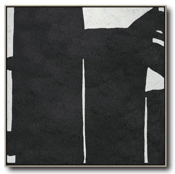 Large Abstract Painting On Canvas,Oversized Minimal Black And White Painting - Oversized Canvas Art