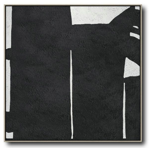 Large Abstract Painting On Canvas,Oversized Minimal Black And White Painting - Oversized Canvas Art