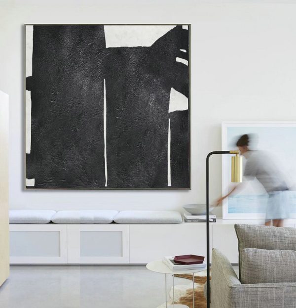 Large Abstract Painting On Canvas,Oversized Minimal Black And White Painting - Oversized Canvas Art - Image 2