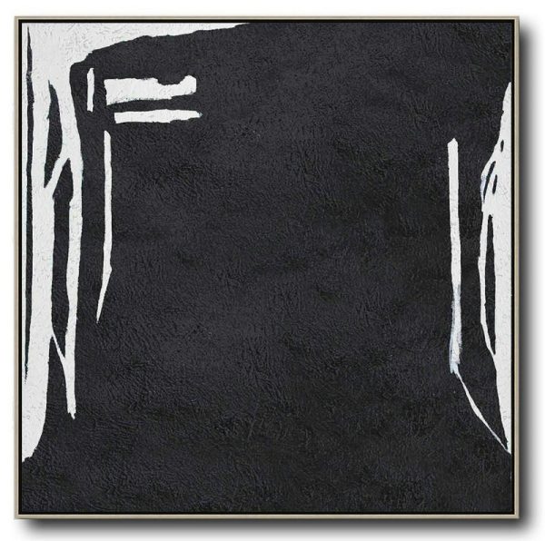 Hand Made Abstract Art,Oversized Minimal Black And White Painting - Artwork For Sale