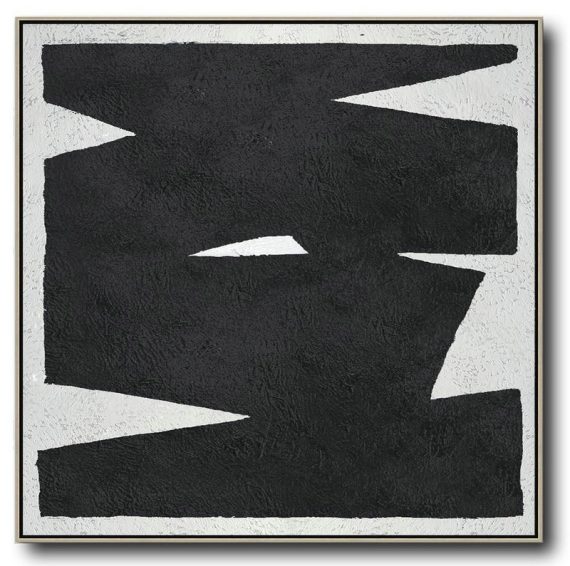 Handmade Large Contemporary Art,Oversized Minimal Black And White Painting - Artwork For Sale