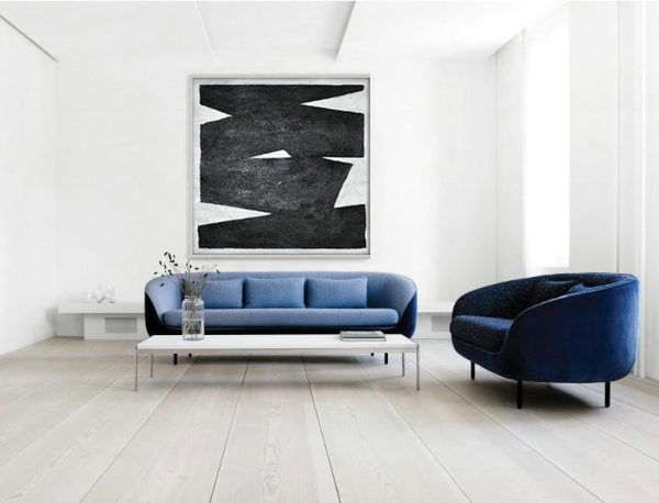 Handmade Large Contemporary Art,Oversized Minimal Black And White Painting - Artwork For Sale - Image 3