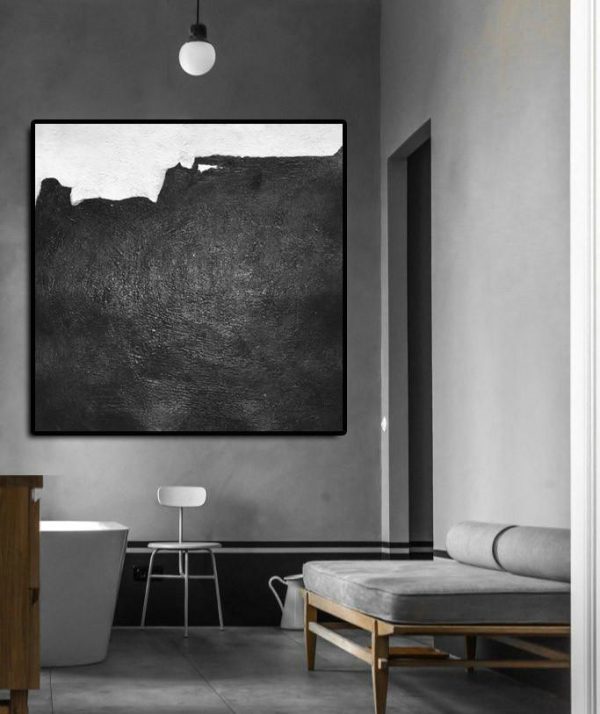Handmade Large Painting,Oversized Minimal Black And White Painting - Abstract Oil Painting - Image 3