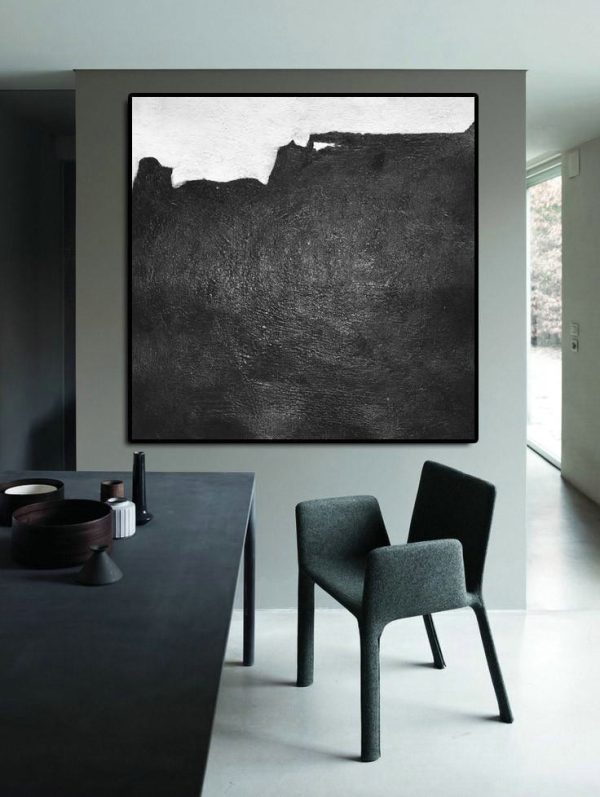 Handmade Large Painting,Oversized Minimal Black And White Painting - Abstract Oil Painting - Image 4