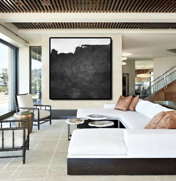 Handmade Large Painting,Oversized Minimal Black And White Painting - Abstract Oil Painting - Image 5