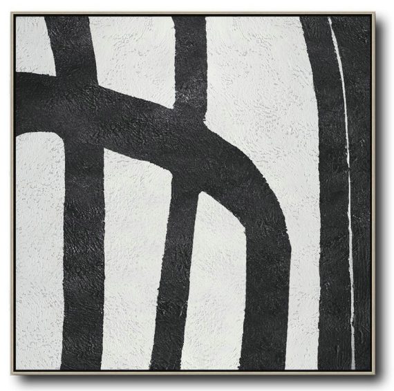 Large Contemporary Art Acrylic Painting,Oversized Minimal Black And White Painting - Abstract Oil Painting