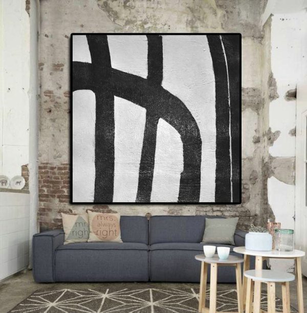 Large Contemporary Art Acrylic Painting,Oversized Minimal Black And White Painting - Abstract Oil Painting - Image 2