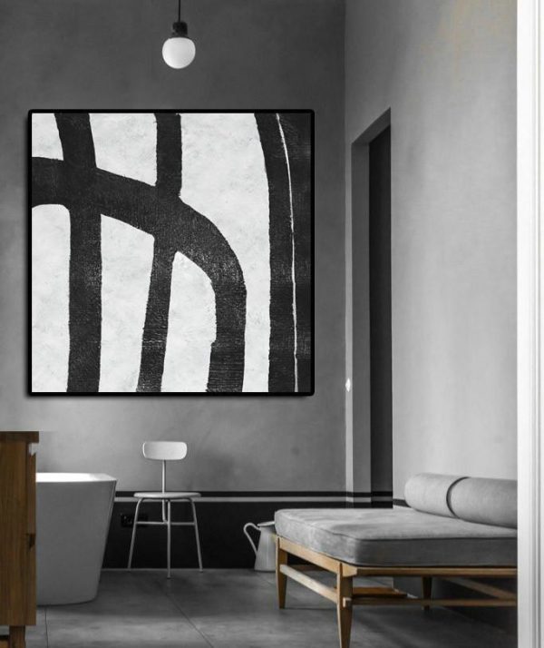 Large Contemporary Art Acrylic Painting,Oversized Minimal Black And White Painting - Abstract Oil Painting - Image 3