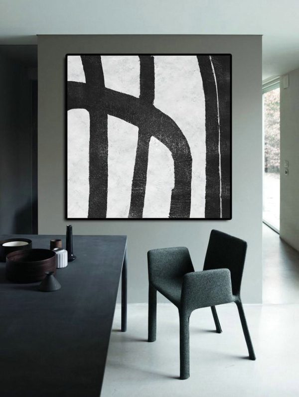 Large Contemporary Art Acrylic Painting,Oversized Minimal Black And White Painting - Abstract Oil Painting - Image 4