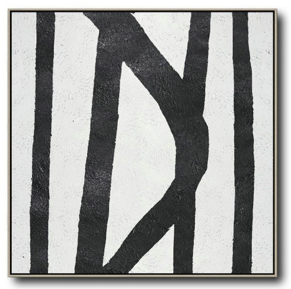 Hand Painted Extra Large Abstract Painting,Oversized Minimal Black And White Painting - Modern Paintings