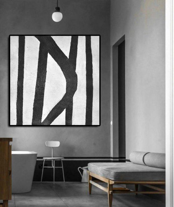 Hand Painted Extra Large Abstract Painting,Oversized Minimal Black And White Painting - Modern Paintings - Image 2