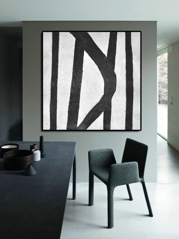Hand Painted Extra Large Abstract Painting,Oversized Minimal Black And White Painting - Modern Paintings - Image 3