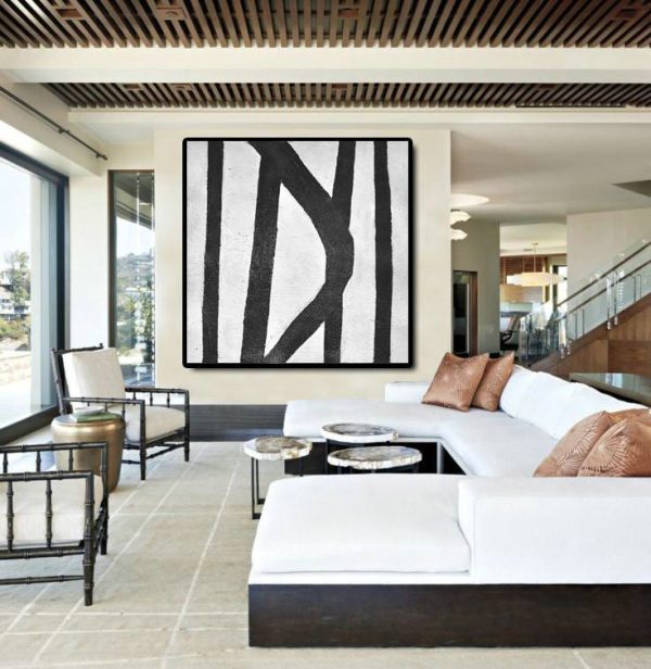 Hand Painted Extra Large Abstract Painting,Oversized Minimal Black And White Painting - Modern Paintings - Image 5