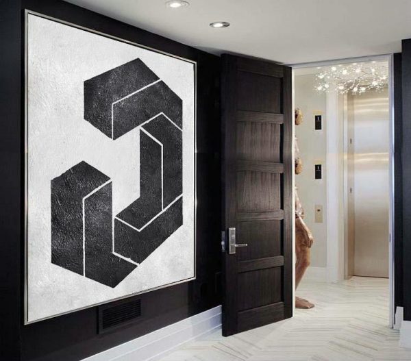 Abstract Painting Extra Large Canvas Art,Oversized Minimal Black And White Painting - Art Work - Image 3