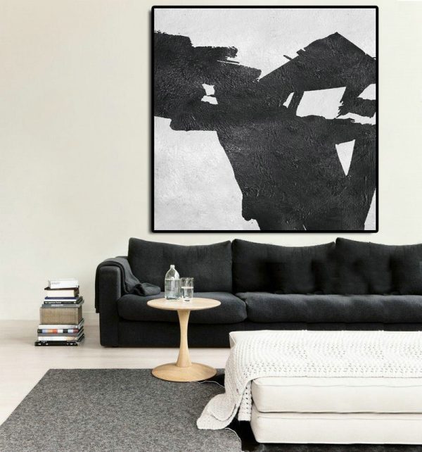 Extra Large Canvas Art,Oversized Minimal Black And White Painting - Modern Art - Image 2