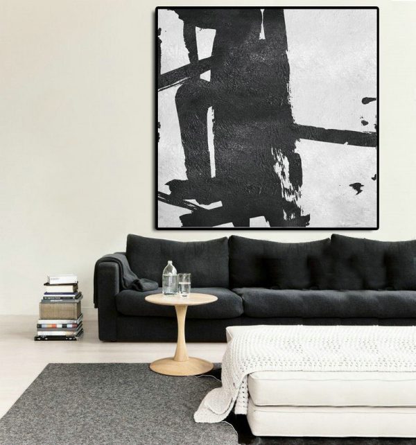 Hand Made Abstract Art,Oversized Minimal Black And White Painting - Acrylic Painting On Canvas - Image 2