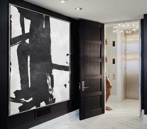 Hand Made Abstract Art,Oversized Minimal Black And White Painting - Acrylic Painting On Canvas - Image 3