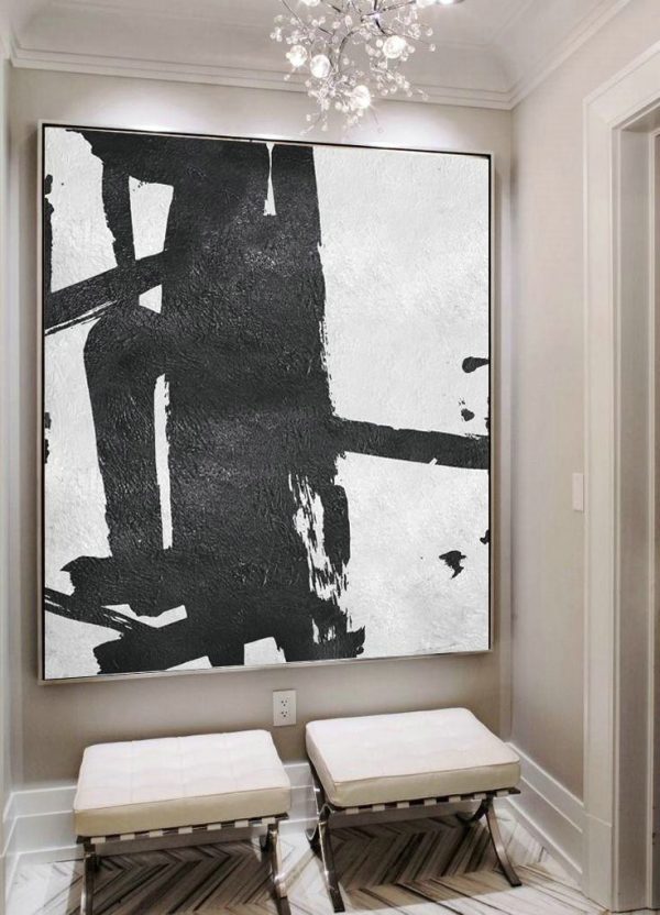 Hand Made Abstract Art,Oversized Minimal Black And White Painting - Acrylic Painting On Canvas - Image 5