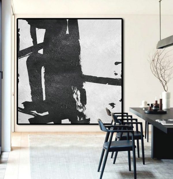 Hand Made Abstract Art,Oversized Minimal Black And White Painting - Acrylic Painting On Canvas - Image 6