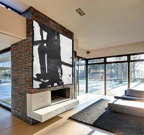 Hand Made Abstract Art,Oversized Minimal Black And White Painting - Acrylic Painting On Canvas - Image 7