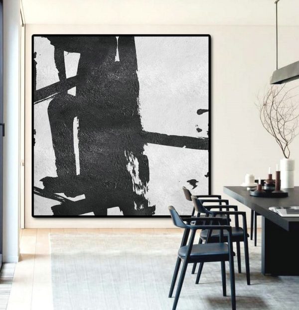 Hand Made Abstract Art,Oversized Minimal Black And White Painting - Acrylic Painting On Canvas - Image 8