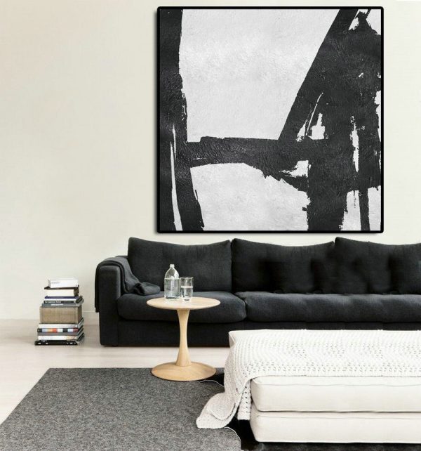 Handmade Large Painting,Oversized Minimal Black And White Painting - Large Abstract Wall Art - Image 2