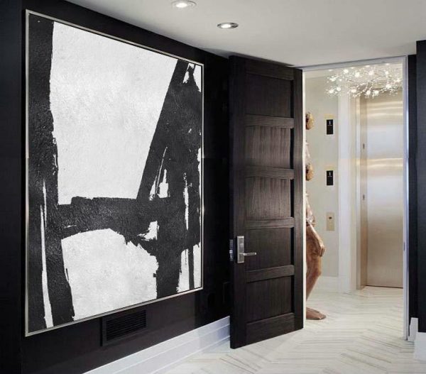 Handmade Large Painting,Oversized Minimal Black And White Painting - Large Abstract Wall Art - Image 3