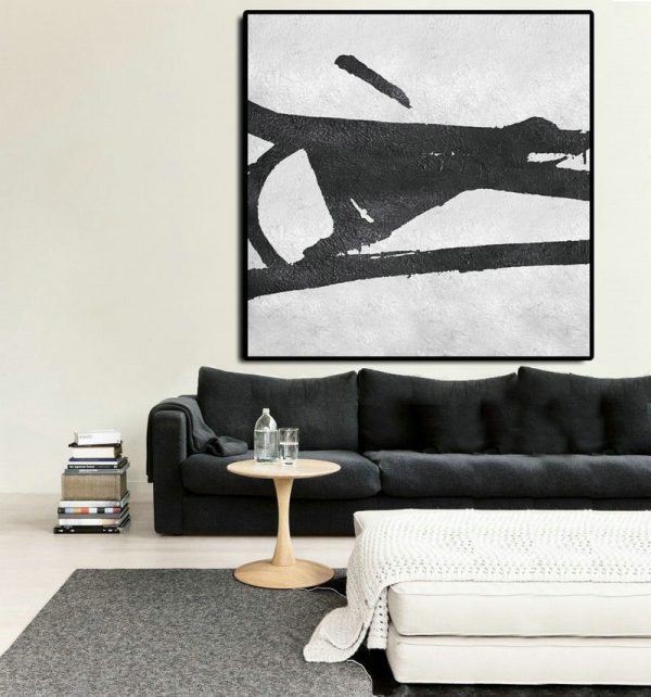 Original Artwork Extra Large Abstract Painting,Oversized Minimal Black And White Painting - Modern Canvas Art - Image 2