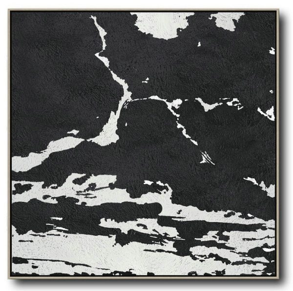Extra Large Acrylic Painting On Canvas,Oversized Minimal Black And White Painting - Canvas Paintings For Sale