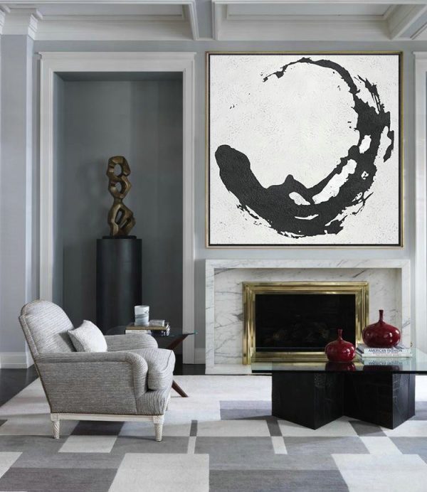 Handmade Large Contemporary Art,Oversized Minimal Black And White Painting - Hand Paint Large Art - Image 2