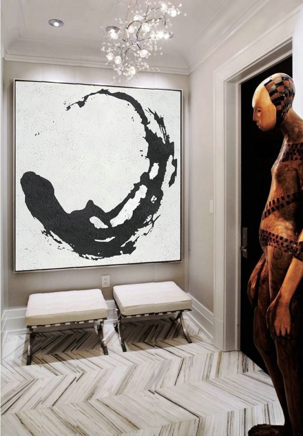 Handmade Large Contemporary Art,Oversized Minimal Black And White Painting - Hand Paint Large Art - Image 6
