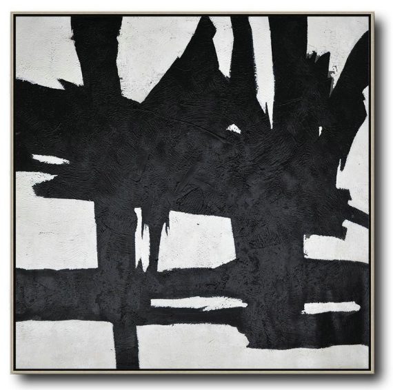 Original Abstract Painting Extra Large Canvas Art,Oversized Minimal Black And White Painting - Large Living Room Wall Decor