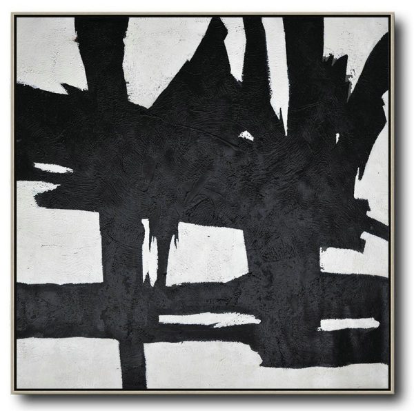 Original Abstract Painting Extra Large Canvas Art,Oversized Minimal Black And White Painting - Large Living Room Wall Decor