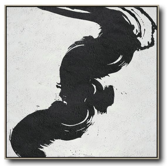 Large Abstract Painting,Oversized Minimal Black And White Painting - Pop Art Canvas