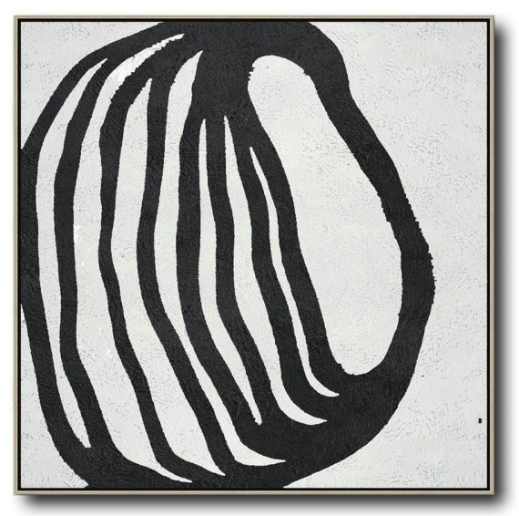 Large Abstract Art Handmade Painting,Oversized Minimal Black And White Painting - Home Decor Canvas
