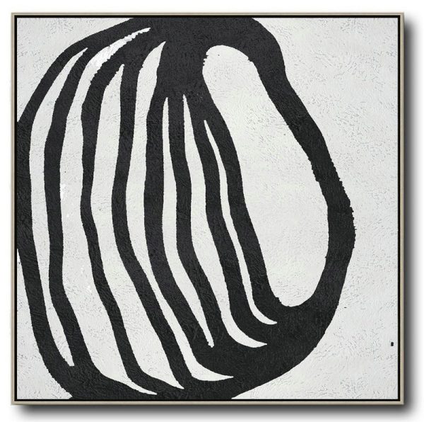 Large Abstract Art Handmade Painting,Oversized Minimal Black And White Painting - Home Decor Canvas