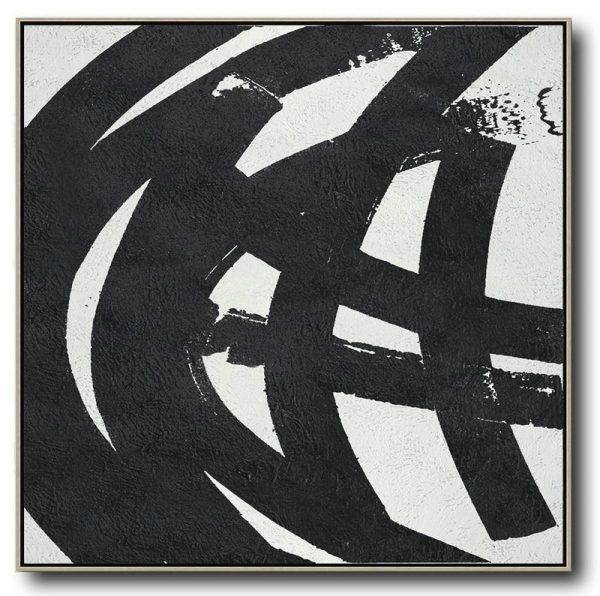 Huge Abstract Painting On Canvas,Oversized Minimal Black And White Painting - Oversized Wall Decor