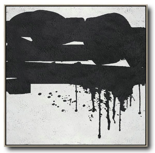 Original Painting Hand Made Large Abstract Art,Oversized Minimal Black And White Painting - Huge Wall Decor