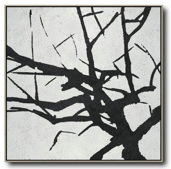 Abstract Painting Extra Large Canvas Art,Oversized Minimal Black And White Painting - Big Wall Art For Living Room