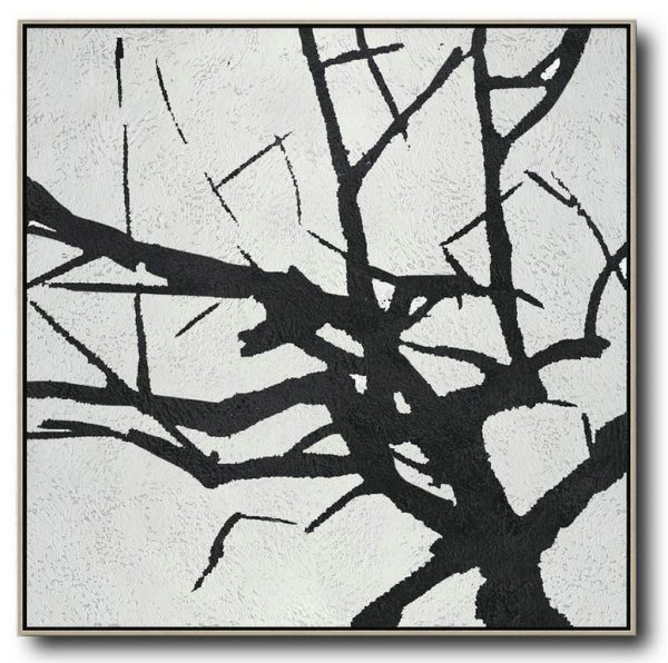 Abstract Painting Extra Large Canvas Art,Oversized Minimal Black And White Painting - Big Wall Art For Living Room
