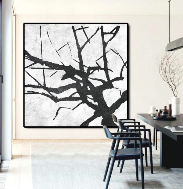 Abstract Painting Extra Large Canvas Art,Oversized Minimal Black And White Painting - Big Wall Art For Living Room - Image 2