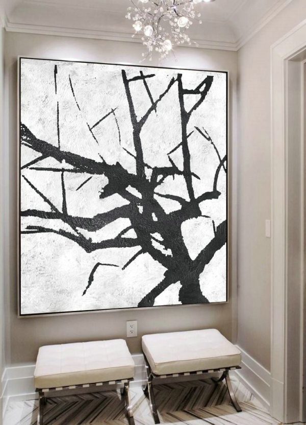 Abstract Painting Extra Large Canvas Art,Oversized Minimal Black And White Painting - Big Wall Art For Living Room - Image 3