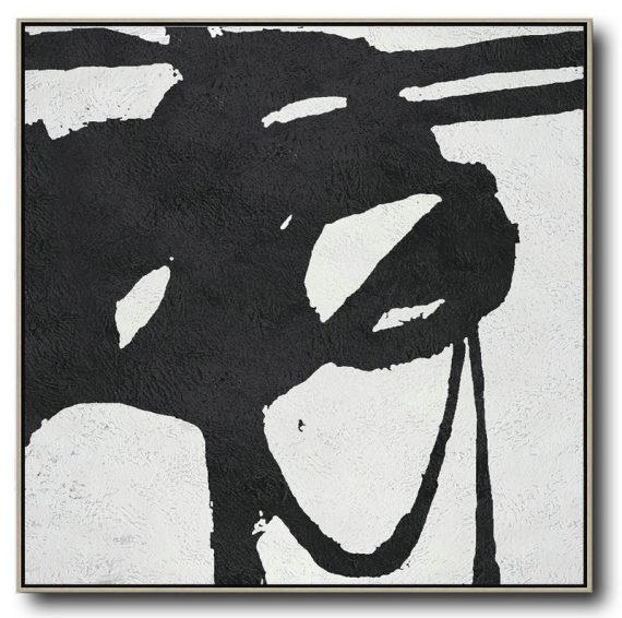 Large Abstract Painting Canvas Art,Oversized Minimal Black And White Painting - Bedroom Wall Decor