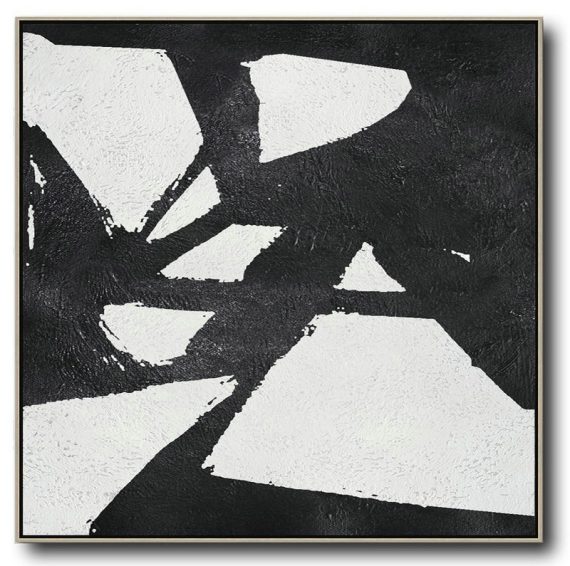 Hand Painted Extra Large Abstract Painting,Oversized Minimal Black And White Painting - Lounge Wall Decor