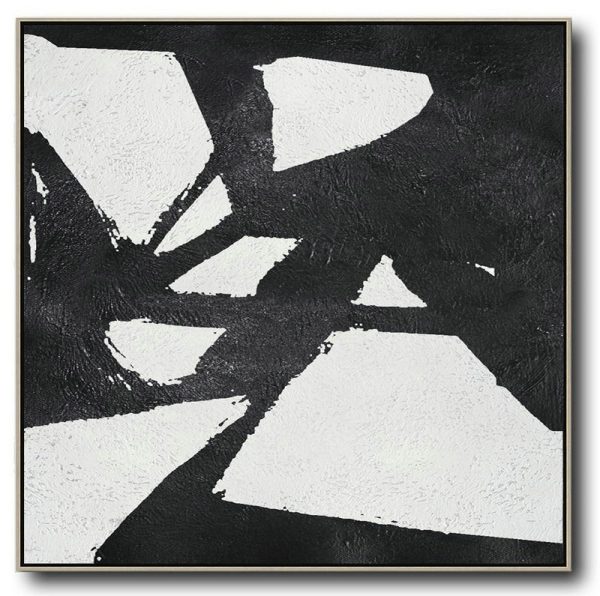 Hand Painted Extra Large Abstract Painting,Oversized Minimal Black And White Painting - Lounge Wall Decor
