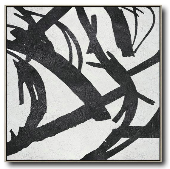 Abstract Painting Extra Large Canvas Art,Oversized Minimal Black And White Painting - Hand Painted Canvas Art