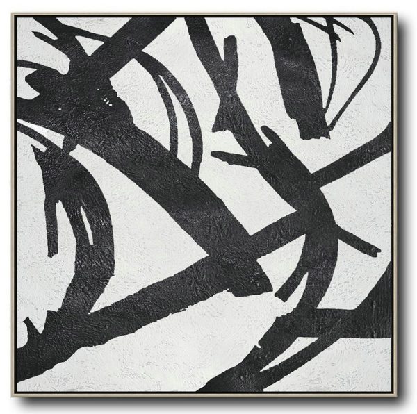 Abstract Painting Extra Large Canvas Art,Oversized Minimal Black And White Painting - Hand Painted Canvas Art