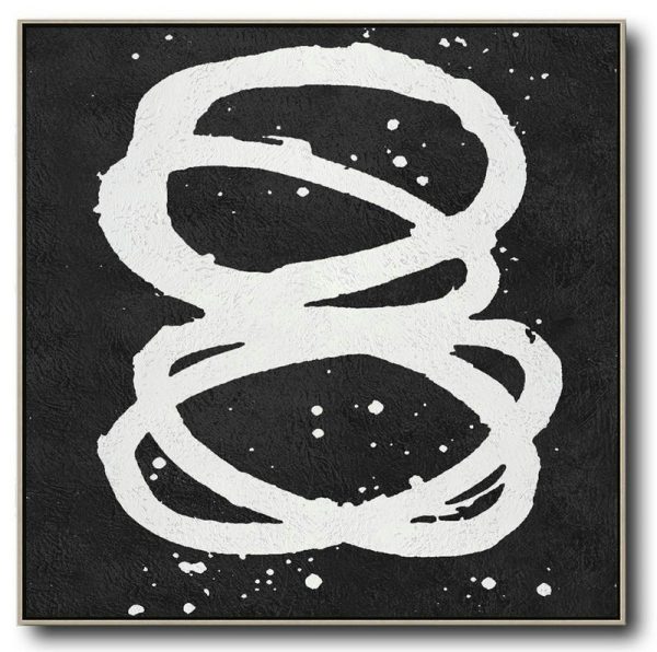 Hand Painted Extra Large Abstract Painting,Oversized Minimal Black And White Painting - Original Art Acrylic Painting